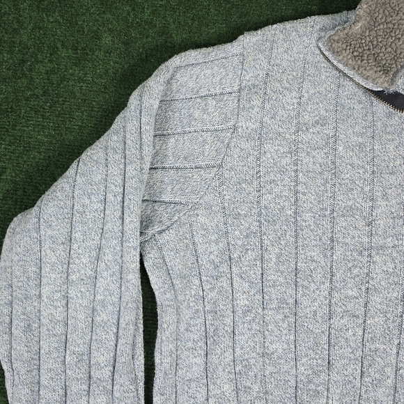 Oscar De LA Renta | Textured Stripe Waffle Knit Mock Neck Sherpa Collar Pullover - Picture 10 of 15